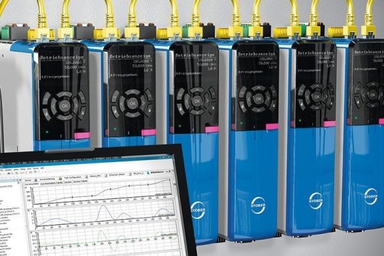 image of STOBER industrial ethernet cables hooked to a laptop